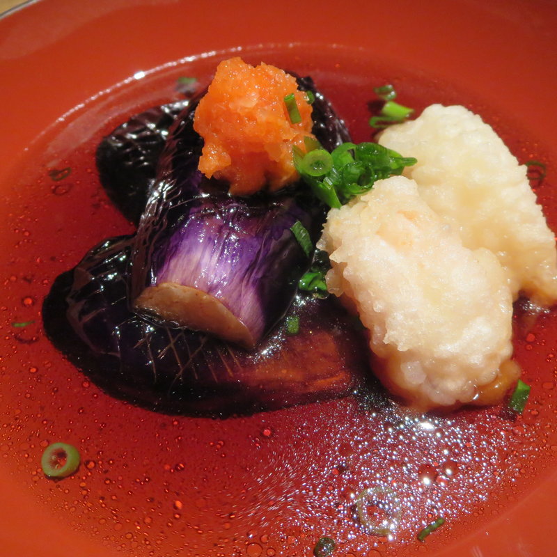 加賀茄子と海老の揚げ出し(駅の蔵)