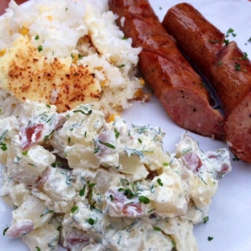 Polish Sausage w Potato salad(Antigua Cafe)