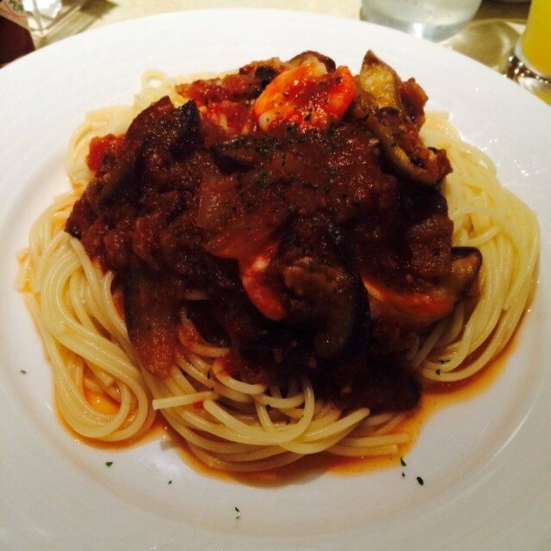 ナスとエビのボロネーゼ(スパザウルス - パスタ)