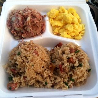 Corned Beef Hash, Scrambled Eggs & Fried Rice(Grandma G’s)