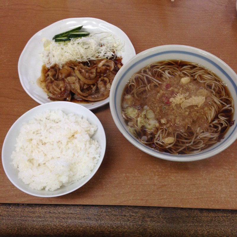 生姜焼きたぬきそば定食(そば処　日の出更科)