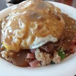 Waffles benedict with fried rice