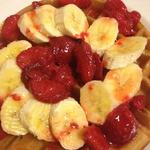 Waffle with strawberries and bananas