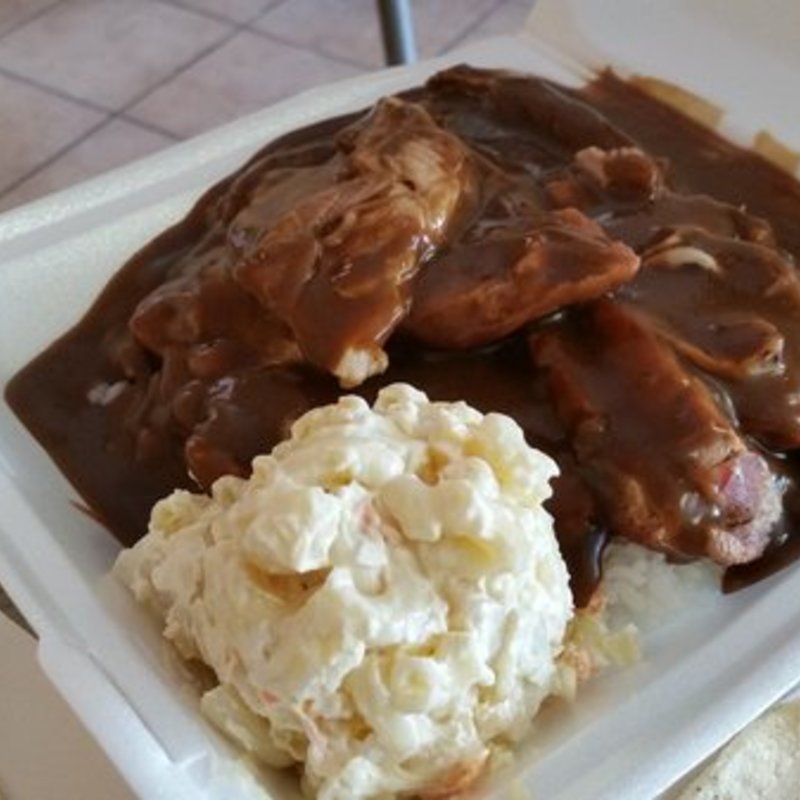 Roasted pork with brown gravy( Ono Steaks )