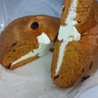 Pumpkin bagel with cream cheese(This Is It Too)