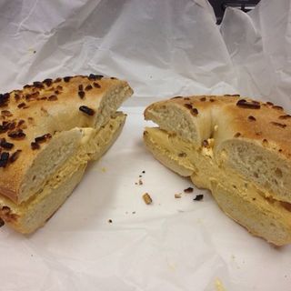 Garlic bagel with jalepeno cheddar cream cheese(This Is It Too)