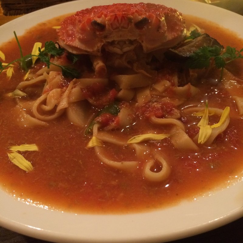 活ズワイガニクリームトマトソースパスタ（お造り付）(和食バル タケイチ （和食BAL Takeichi）)