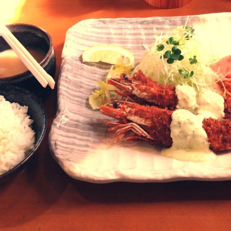 天然ジャンボえびフライ定食(とんかつ隅野)