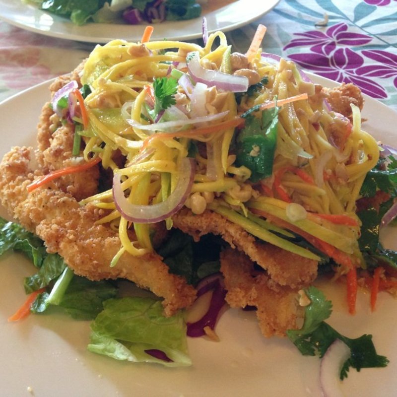 Crispy opaka with green mango salad( The Clay Oven)