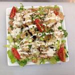 Roasted cauliflower & artichoke over labanah