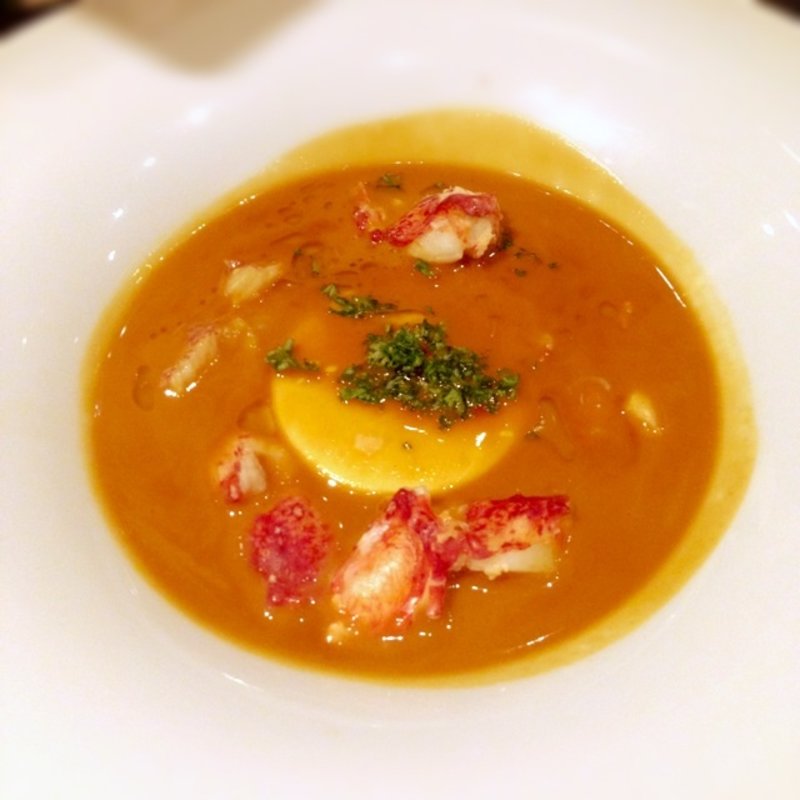 エビのビクススープとオニオンプリン(俺のフレンチＧＩＮＺＡ)