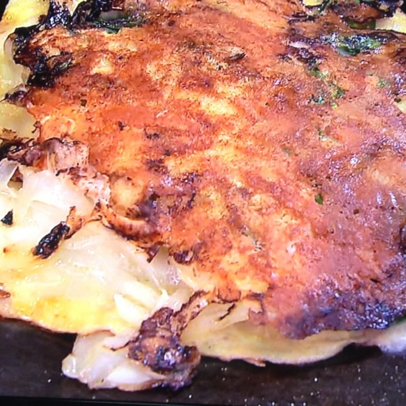 カキとほうれん草のピザ風(釋 （OKONOMIYAKI SHAKU）)