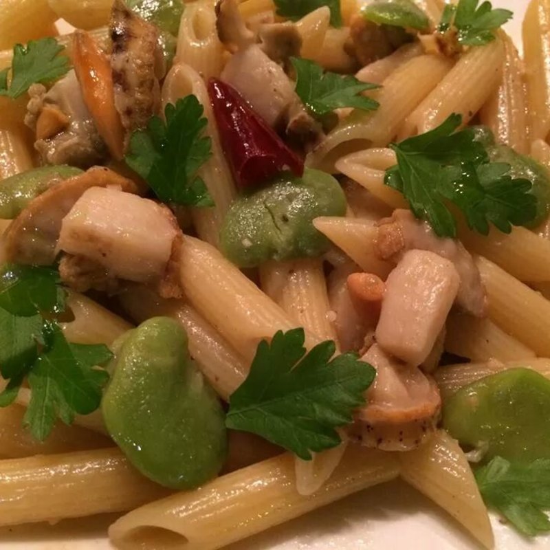 ホタテとそら豆アンチョビペンネ(オヤマバル)