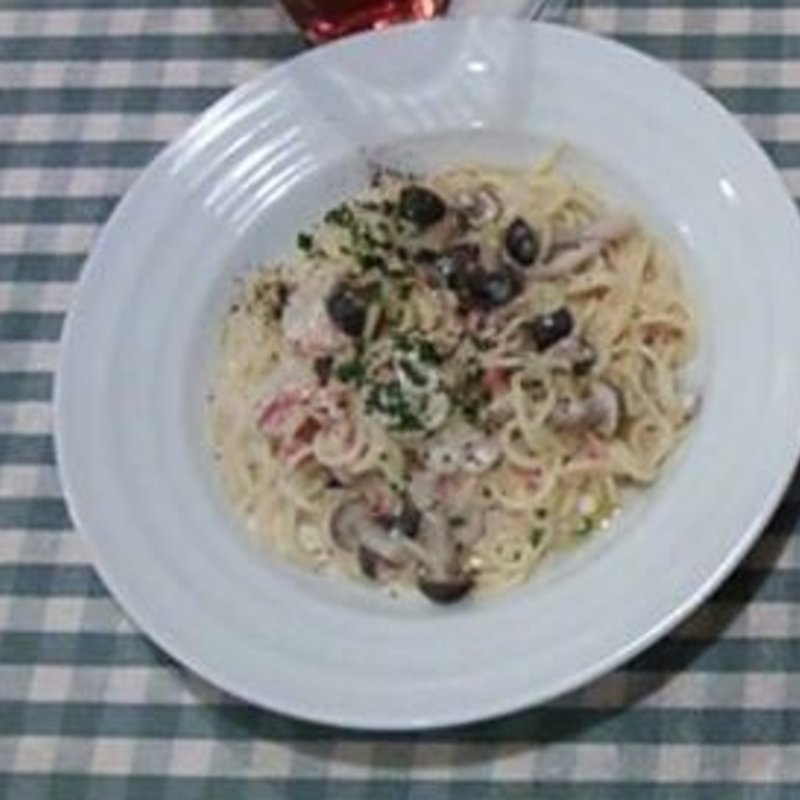 ベーコンときのこのカルボナーラ(スパゲッティ食堂 ドナ)