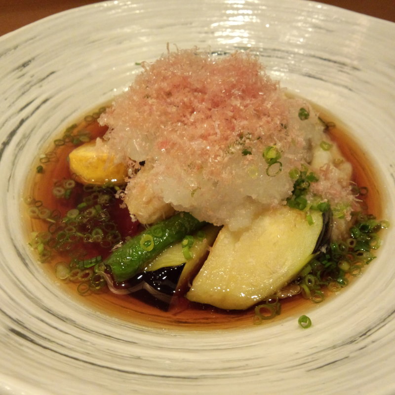 鱧と米茄子の揚げだし(ますぶち)