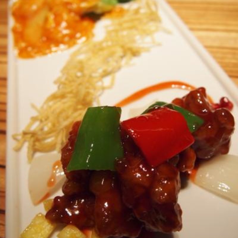 海老チリと黒酢酢豚(パラダイス ダイナシティ)