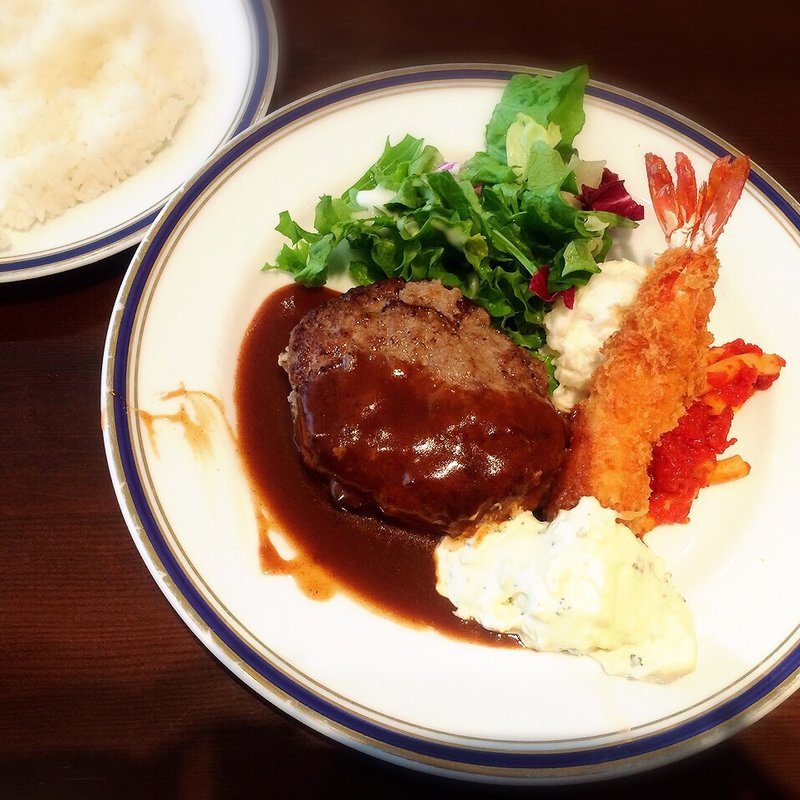 エビフライ＆ビーフ100％　ハンバーグステーキ(Alice aqua garden 品川店)