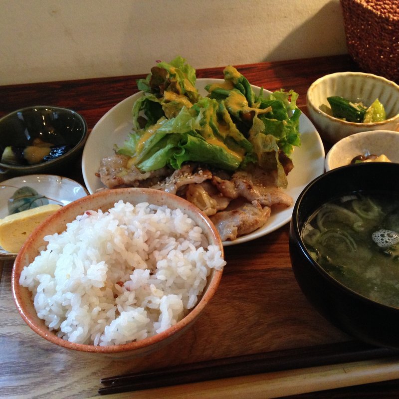 国産豚の塩ねぎカボス風味定食(ニシクボ食堂)