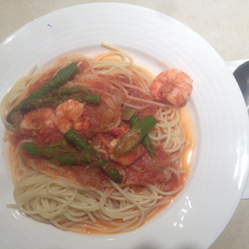 エビとアスパラのペペロンチーノ(スパザウルス - パスタ)
