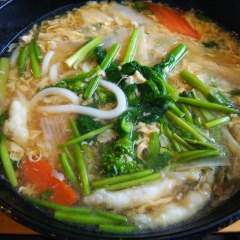 子持ち白魚と菜の花のとじうどん (たけ山)