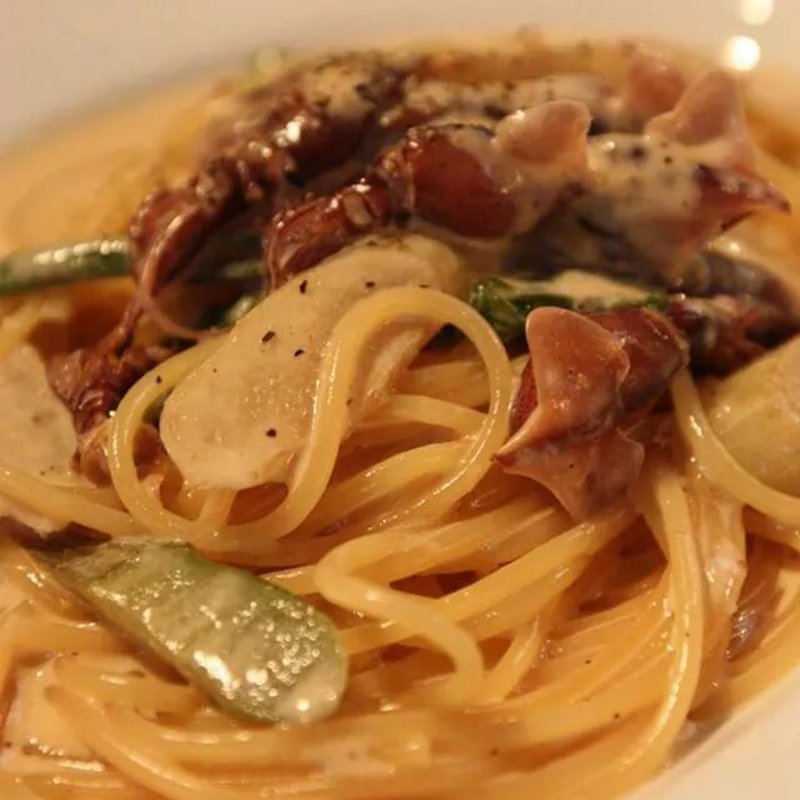 ホタルイカと山ウドのカルボナーラ(AGカフェ （AG cafe）)