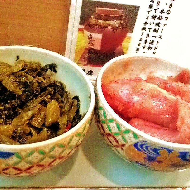 食べ放題の辛子明太子と辛子高菜(やまや 東陽町店 )