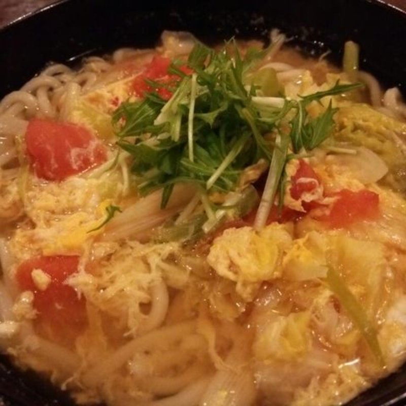 トマトの塩うどん卵とじ(たけ山)