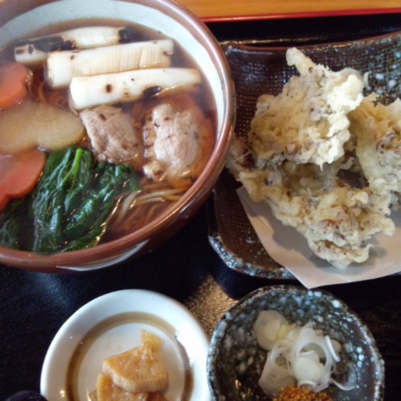 鴨南蛮そば＋舞茸の天ぷら (手打そば　御野立庵)