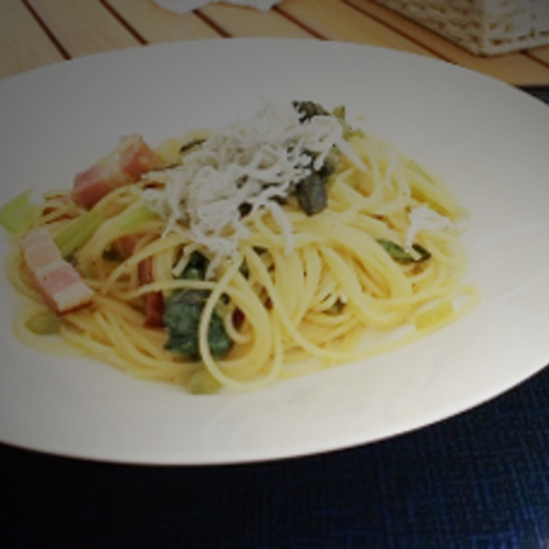 しらす野沢菜ベーコンのペペロンチーノ(紅葉　)