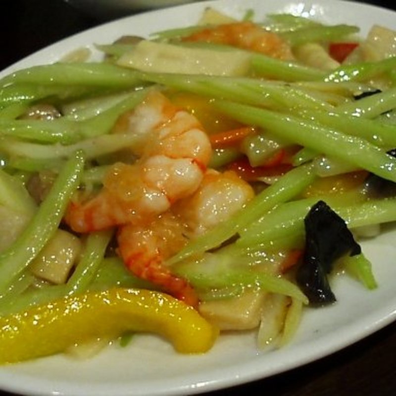 エビとセロリの薄塩炒め(新三昧 )