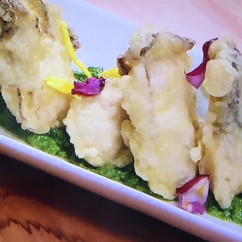 牡蠣天ジェノベ風ソース(たちのみ やまなか)