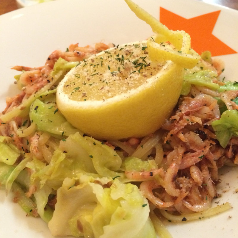 小エビと春キャベツのオイル(金星パスタ なんばパークス店)