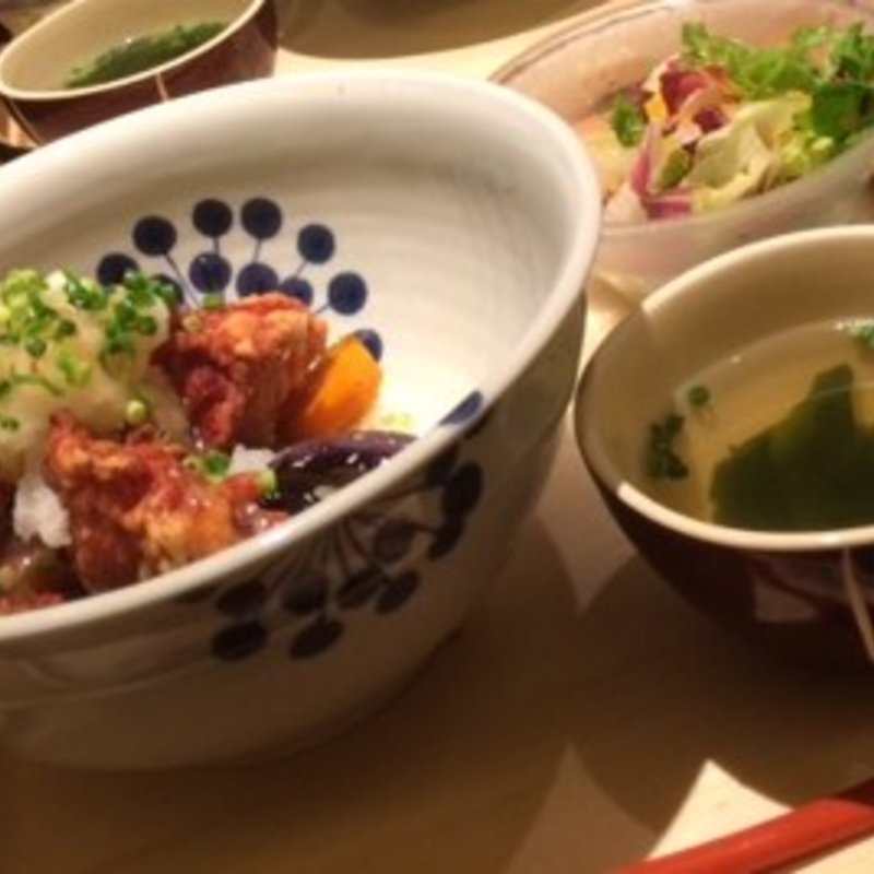 鶏のから揚げネギ塩すだち おろしごはん