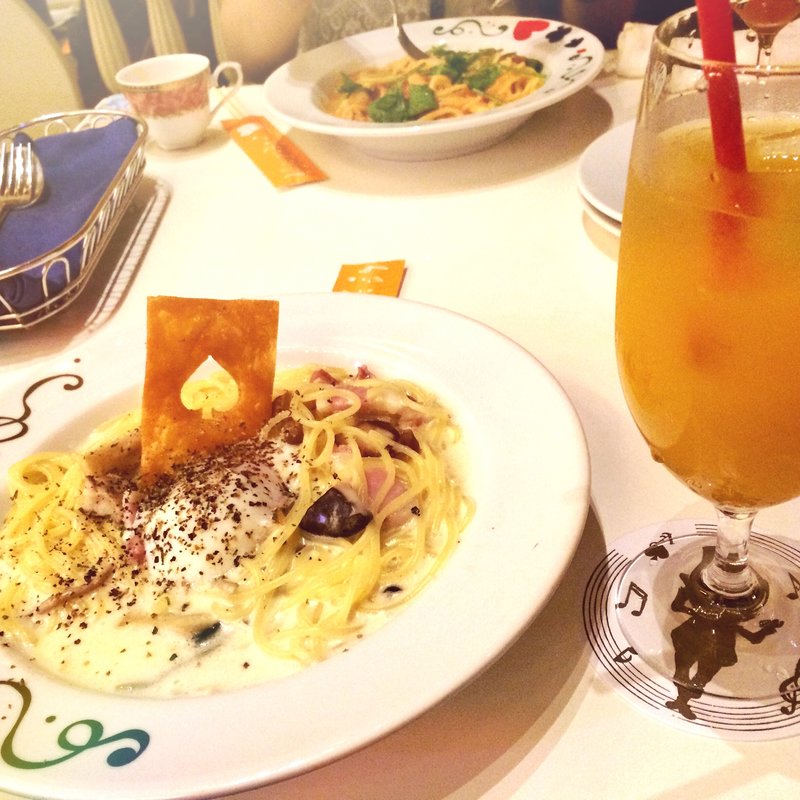 パンツェッタとキノコのカルボナーラスパゲッティ(舞踏の国のアリス)