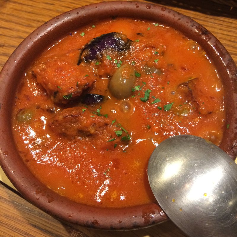 館山地ダコとナスのピリ辛トマト煮込み(BOSSO 窯焼きピザとワインの店)