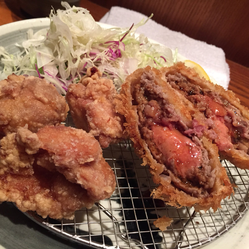 特製フォアグラメンチかつと唐揚げ御膳(串揚げ 串亭 新宿代々木)