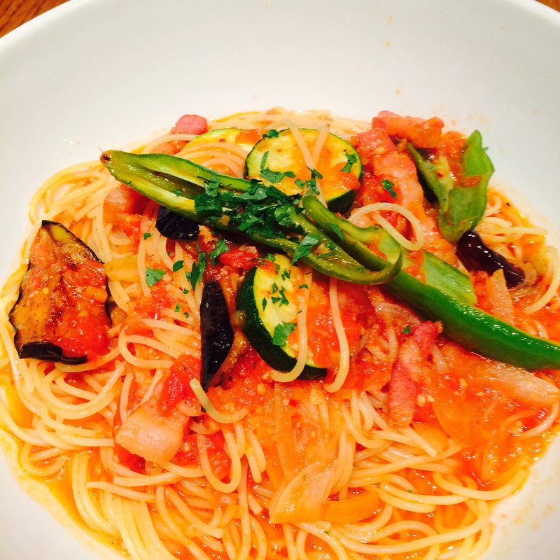 愛媛県産甘トロ豚のパンチェッタと万願寺とうがらしの夏のアラビアータすぱ(釜あげスパゲティ　すぱじろう 六本木店 （釜あげスパゲティ　すぱじろう　六本木）)