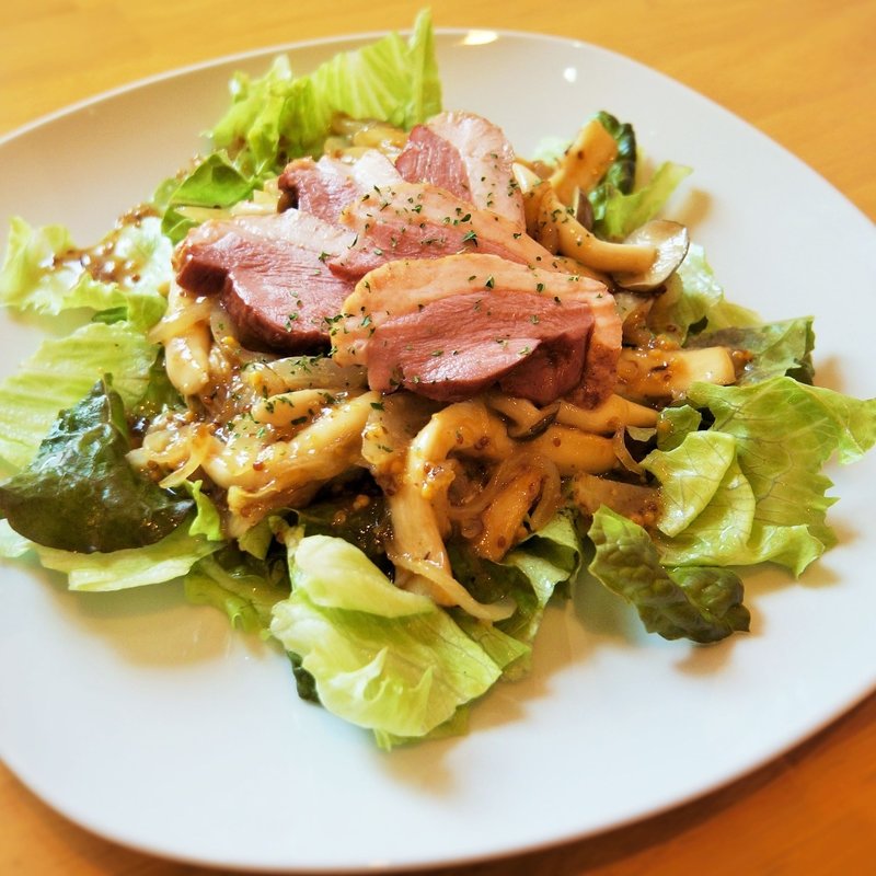 鴨とキノコのハニーマスタードソース(伊太そば イタリアンラーメン)