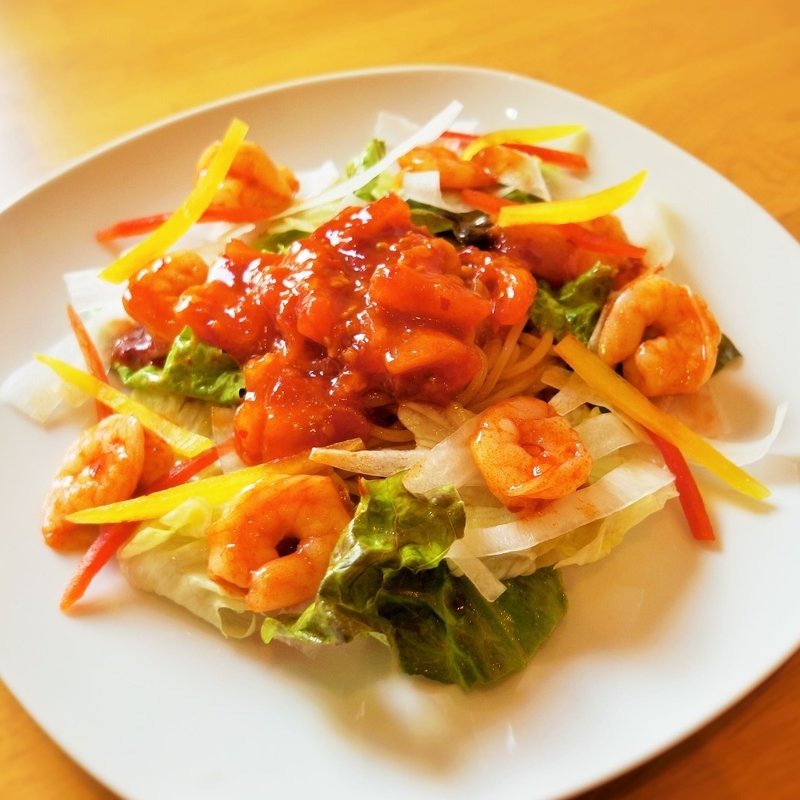 海老のペペロンチーノ(伊太そば イタリアンラーメン)