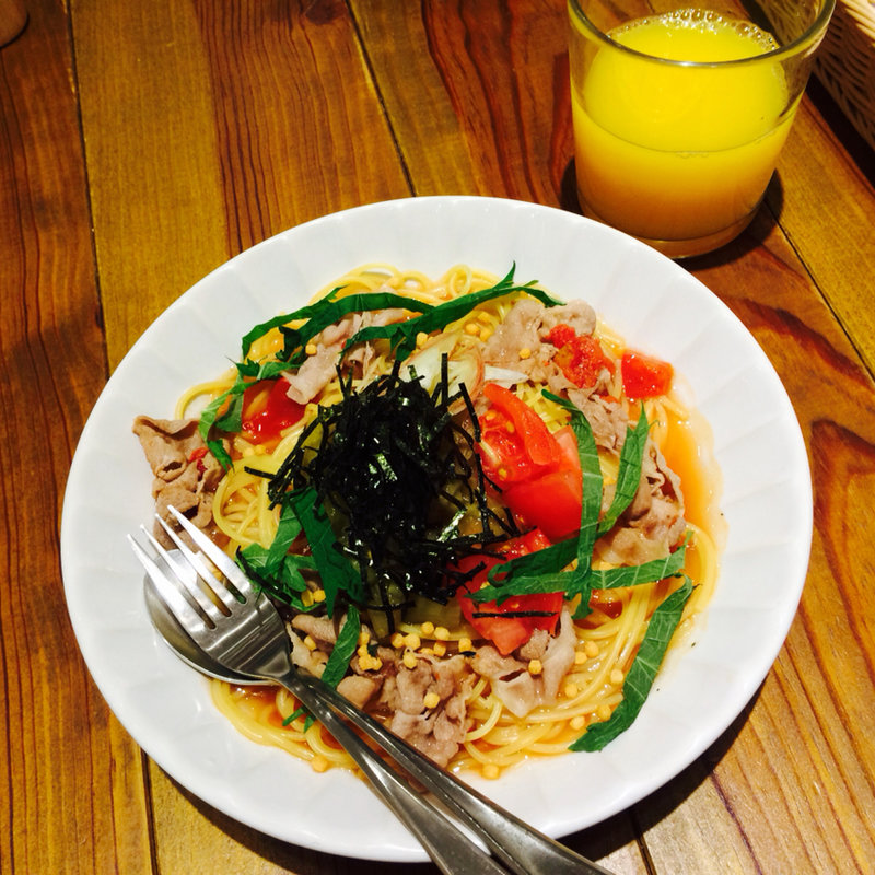 焼きなすと豚しゃぶの生姜トマトだしパスタ(ココノハ piole HIMEJI店)