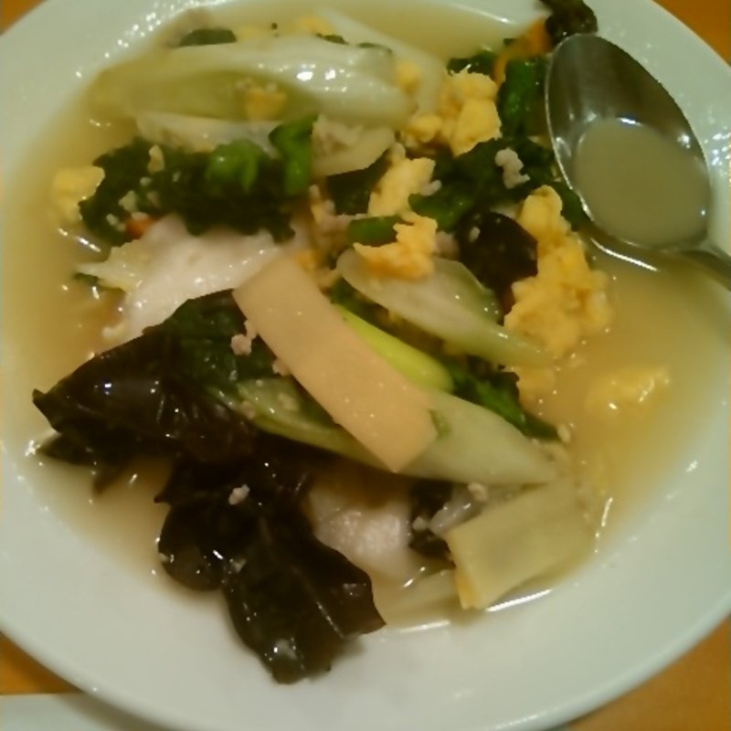 菜の花とひき肉の入り卵入り野菜炒め(のものレストランみやこ品川店)