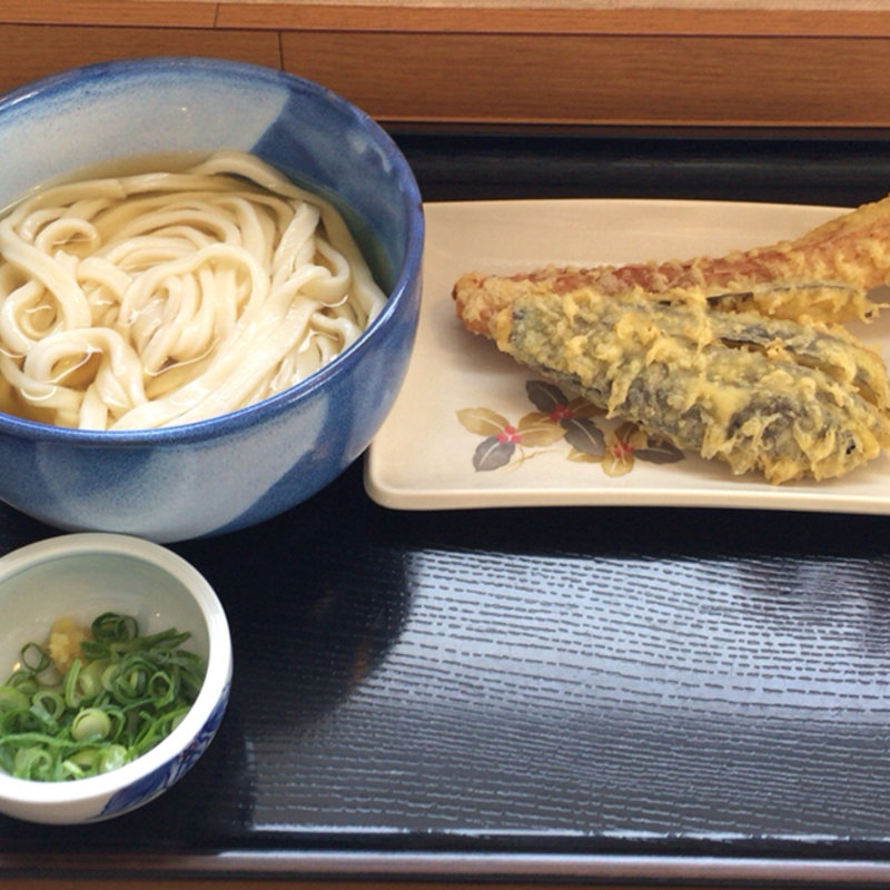 ひやかけうどん・天ぷら（茄子・竹輪）(讃岐うどん はしもと)