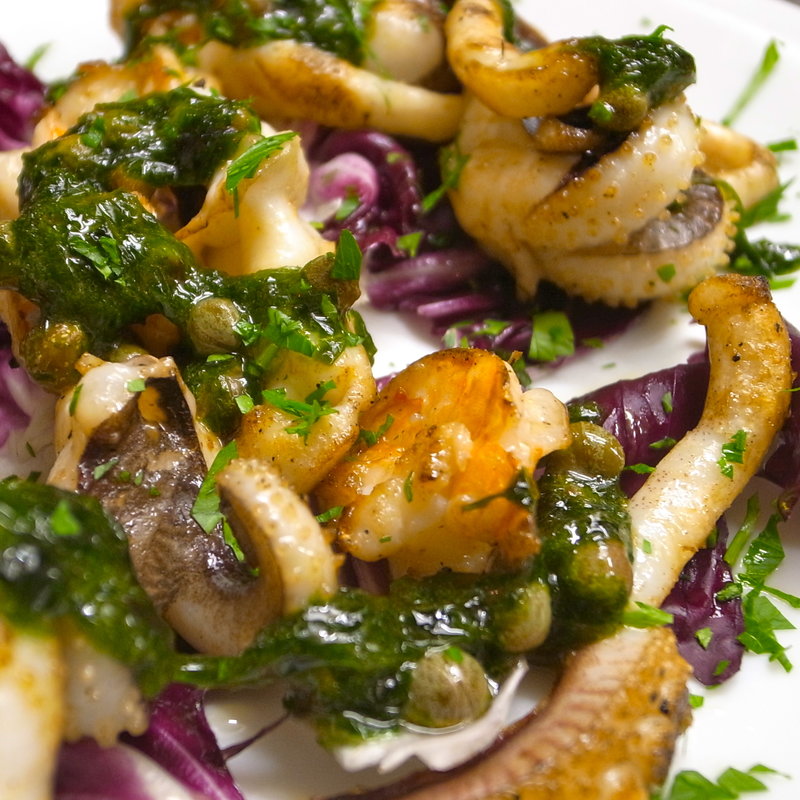 スルメイカのグリルとカラスミのアーリオ・オーリオ(ラ ファーメ （La Fame）)