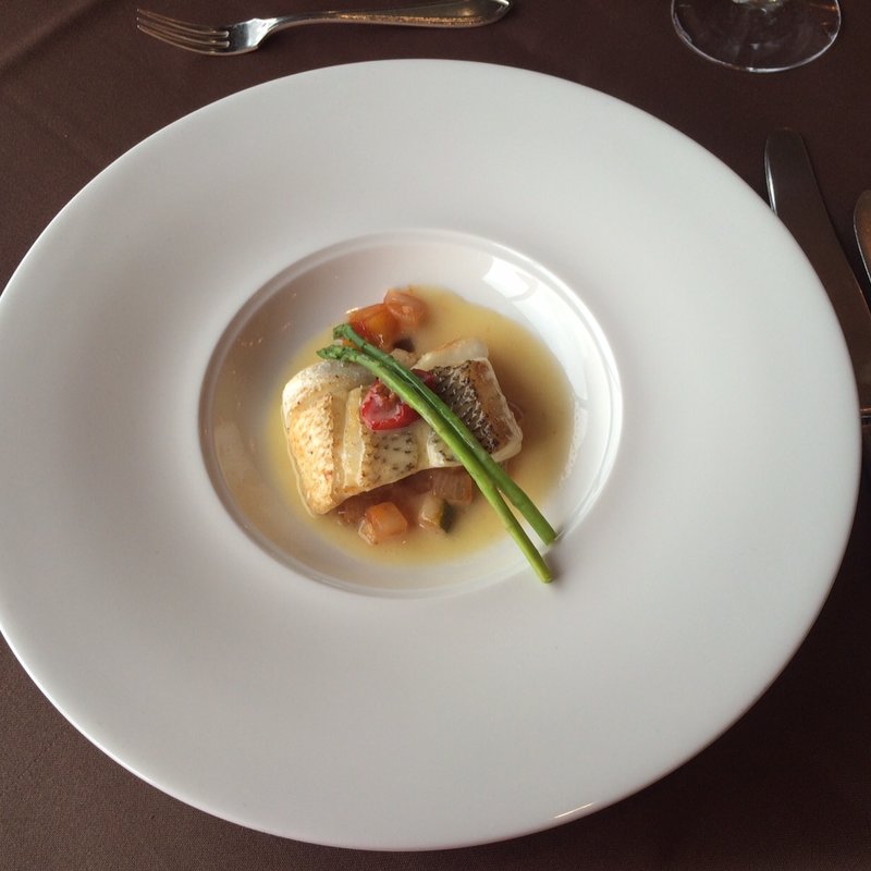 スズキのグリル 茄子、ズッキーニ、トマトのティアン(バーベキューハウス The Grill )