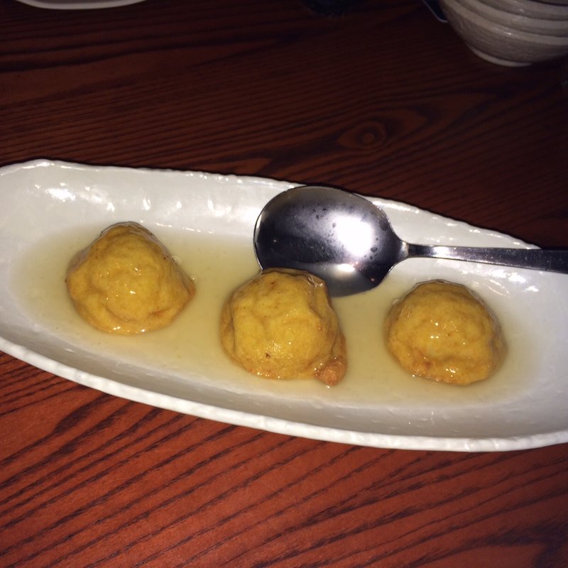 帆立と枝豆の饅頭 銀餡かけ　(鉄板焼き＆ワイン　回 北新地店 （かい）)