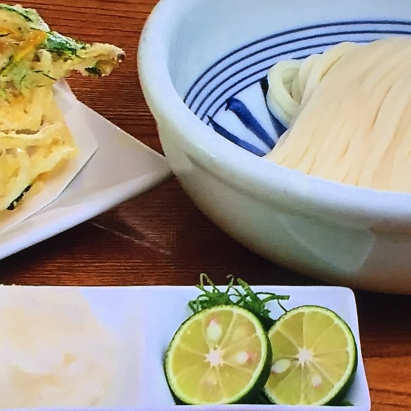 かきあげ　すだちうどん(うどん割烹 花きり)