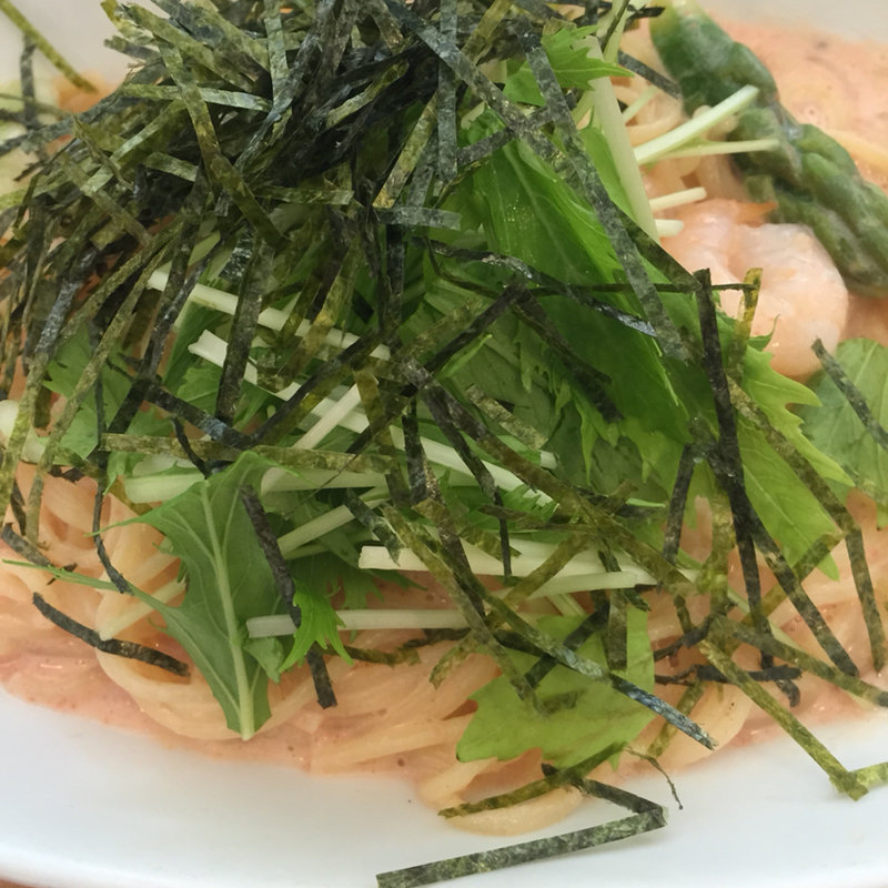 エビとグリーンアスパラのクリーム明太子(ダッキーダック 横須賀店)