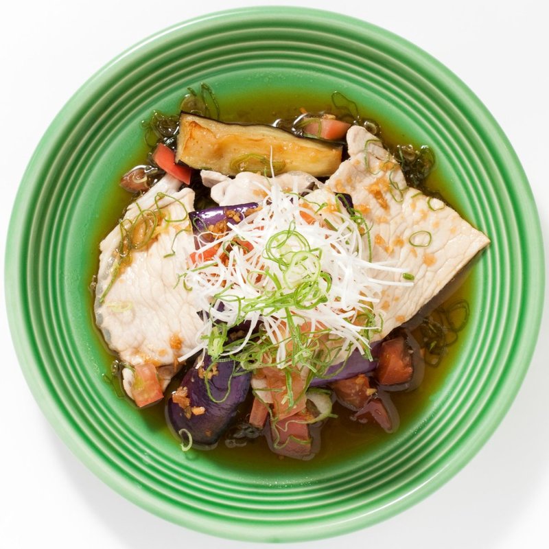 ハーブ三元豚しゃぶとなすの香味ソース(一歩一歩のカフェ食堂)