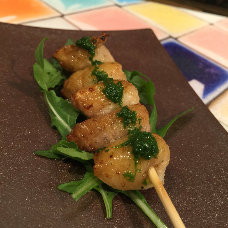 名古屋コーチン  ぼんじり  〜ルッコラのソース〜(yakitoriya HORI （やきとりや　ほり）)