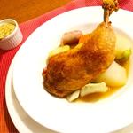 若鶏のもも肉のコンフィ　季節の野菜のあったかポトフ仕立て